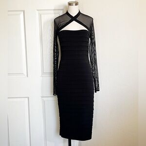 TADASHI SHOJI Black Mesh Bodycon Midi Dress